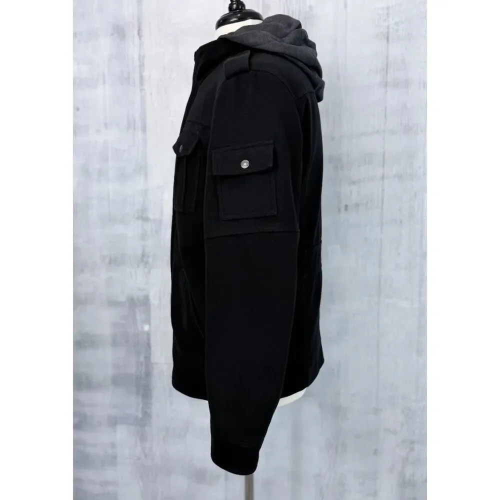 Levis Jacket Mens M Black Wool Blend Hooded Lined Quilted Pea Coat